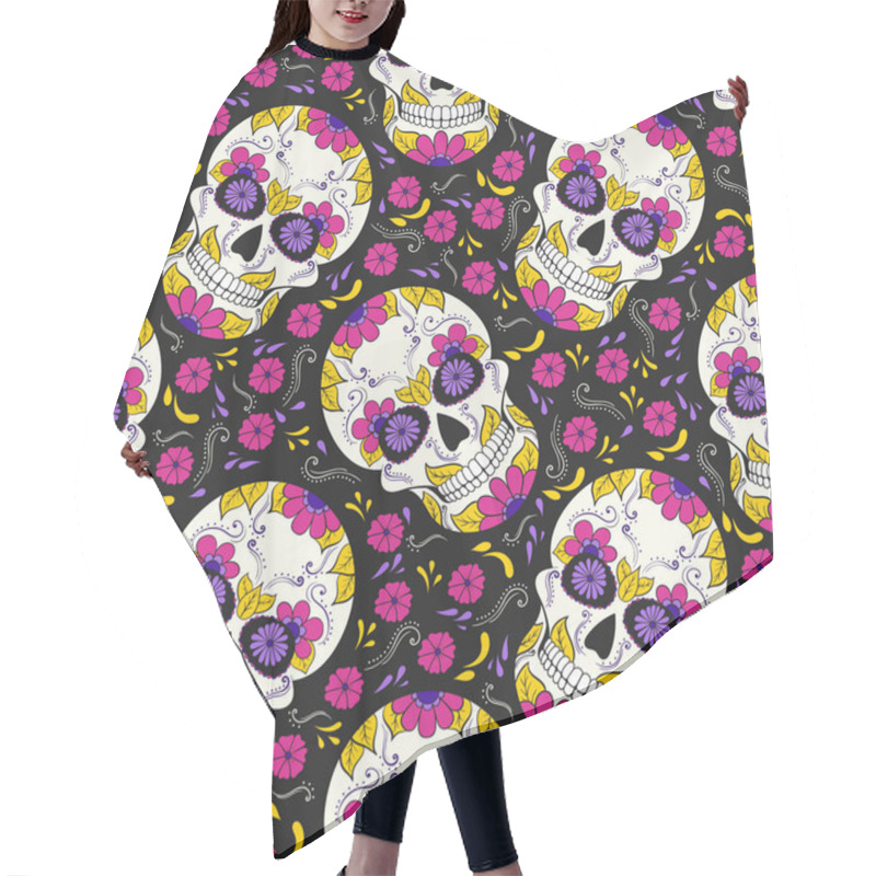 Personality  Day Of The Dead Skull With Floral Ornament. Seamless Pattern. Mexican Sugar Skull. Vector Illustration Hair Cutting Cape