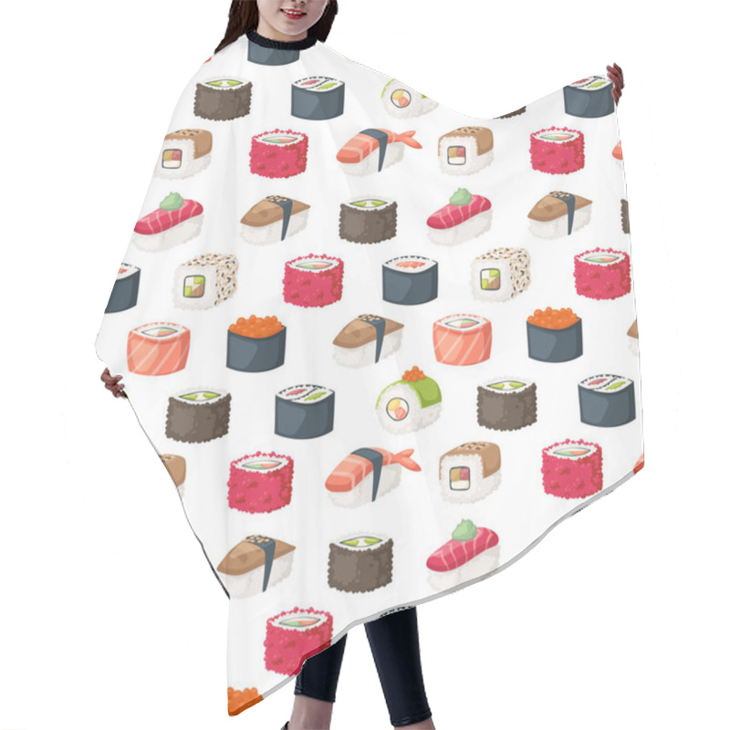 Personality  Sushi And Rolls Seamless Pattern Vector. Hair Cutting Cape