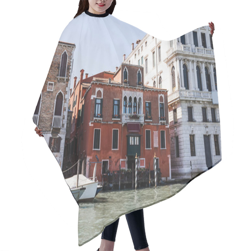 Personality  River With Motor Boats Near Ancient Buildings In Venice, Italy  Hair Cutting Cape