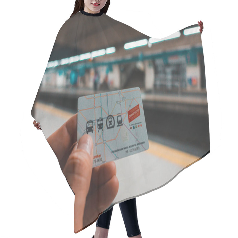 Personality  Madrid, Spain. July 2019: Hand With Public Transport Card Of Madrid. Hair Cutting Cape