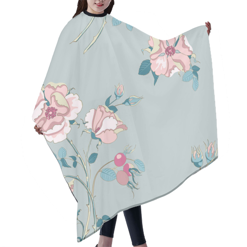 Personality  Floral Background With Beautiful Pink Wild Rose With Rose Hips Hair Cutting Cape