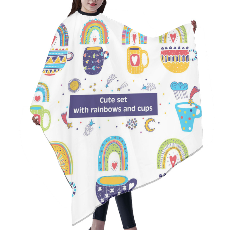 Personality  Cute Set With Magic Rainbows, Stars, Clouds And Tea Cups. Can Be Used In Textile Industry, Paper, Background, Scrapbooking. Hair Cutting Cape