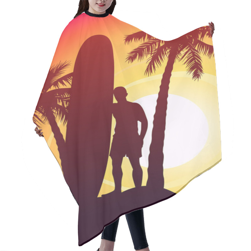 Personality  Surfing Guy With Surfboard And Palm Trees Hair Cutting Cape