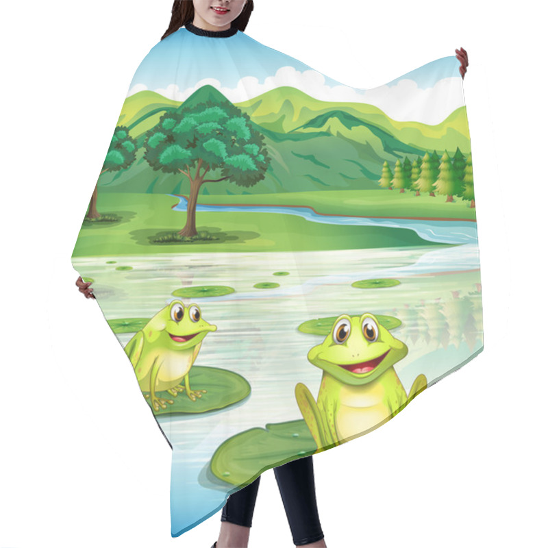 Personality  Two Frogs Above The Waterlilies Hair Cutting Cape