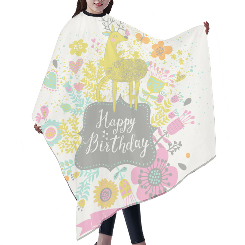 Personality  Stylish Happy Birthday Card In Vector. Hair Cutting Cape