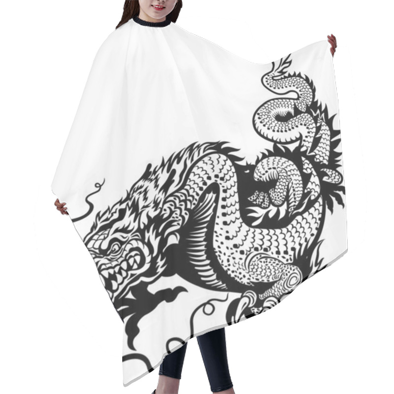 Personality  Chinese Dragon Black White Hair Cutting Cape