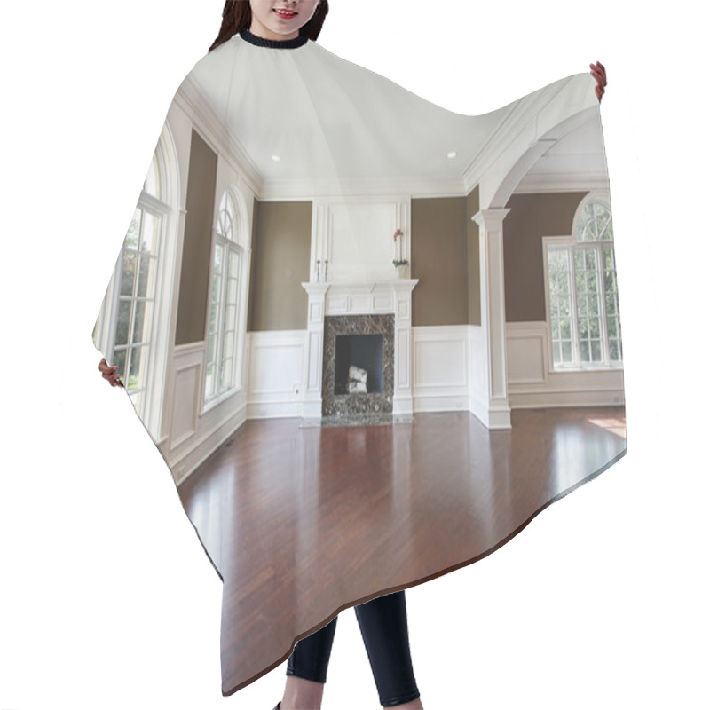 Personality  Living Room With Cherry Wood Flooring Hair Cutting Cape