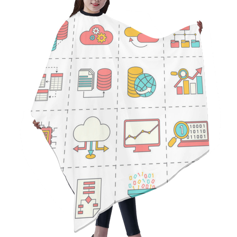 Personality  Data Analysis Flat Line Icons Hair Cutting Cape