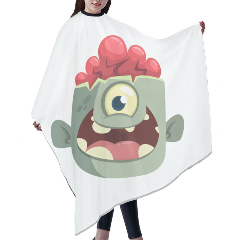 Personality  Cartoon One Eye Zombie Head Smiling. Halloween Vector Illustration Hair Cutting Cape