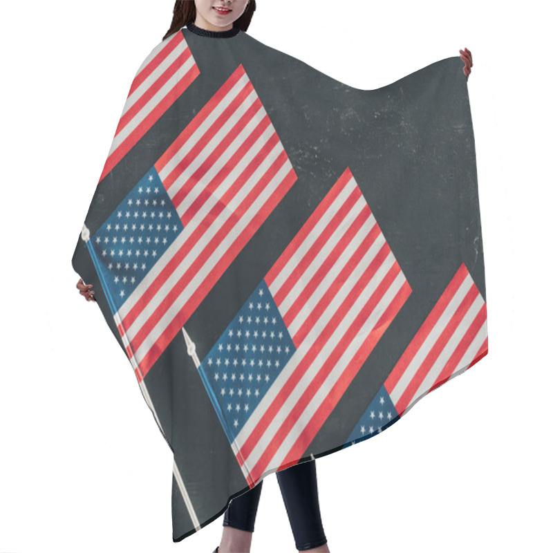 Personality  Top View Of Arranged American Flags On Dark Surface, Presidents Day Concept Hair Cutting Cape