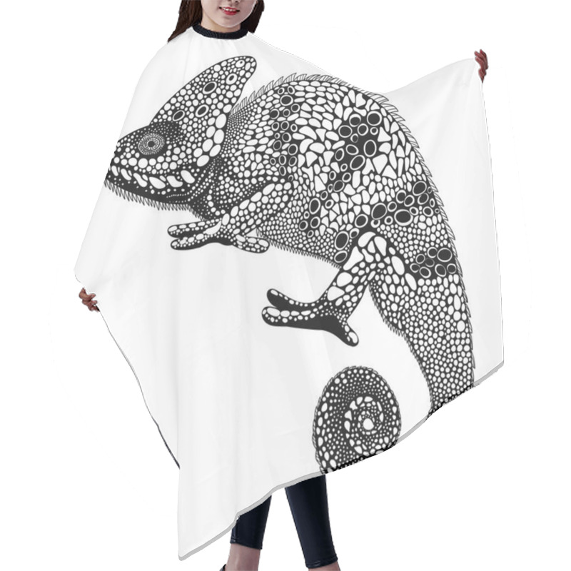 Personality  Zentangle Stylized Chameleon. Hand Drawn Reptile Vector Illustra Hair Cutting Cape