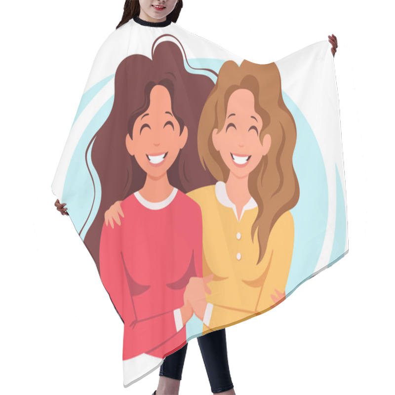 Personality  Lesbian Couple. Womens Hugging. LGBT, Pride Concept. Vector Illustration Hair Cutting Cape