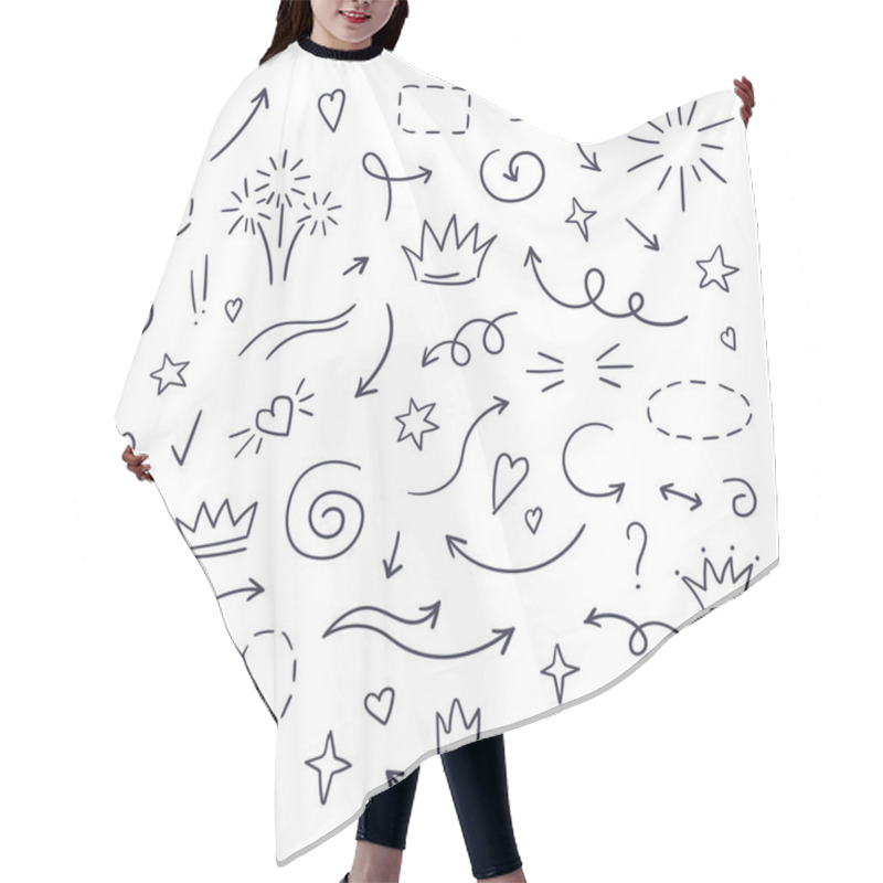 Personality  Doodle Line Swash. Emphasis Text Highlighters, Hand Drawn Brush Stroke, Calligraphy Underline. Vector Hand Drawn Hair Cutting Cape