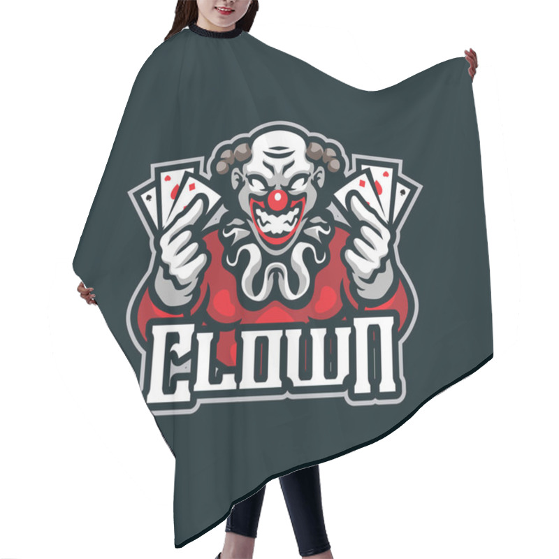 Personality  Clown Mascot Logo Design With Modern Illustration Concept Style For Badge, Emblem And T Shirt Printing. Smart Clown Illustration With Cards In Hand. Hair Cutting Cape