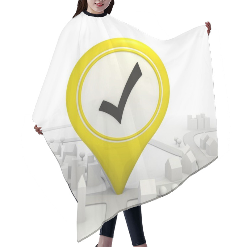 Personality  Isolated Check Pictogram Inside A Yellow Map Pointer Hair Cutting Cape