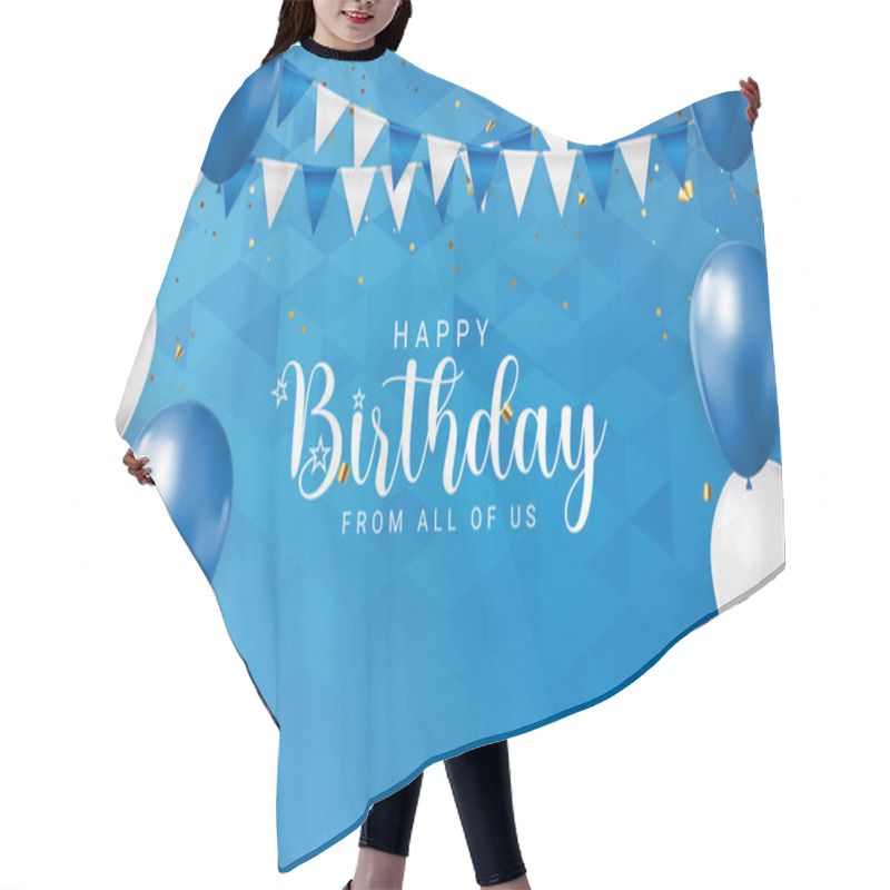 Personality  Happy Birthday Congratulations Banner Design With Confetti, Balloons And Glossy Glitter Ribbon For Party Holiday Background. Vector Illustration EPS10 Hair Cutting Cape