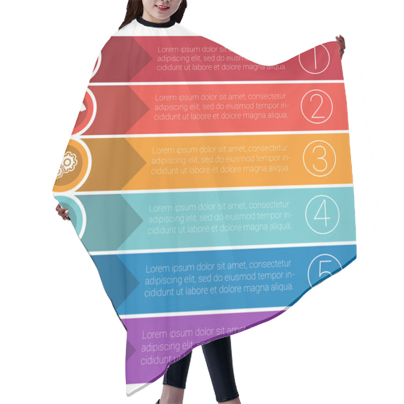 Personality  Templates Infographics From Strips For Six Positions. Hair Cutting Cape