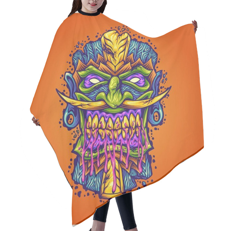 Personality  Scary Tiki Bar Mask Hawaiian Monster Illustration Vector Illustrations For Your Work Logo, Merchandise T-shirt, Stickers And Label Designs, Poster, Greeting Cards Advertising Business Company Or Brands Hair Cutting Cape