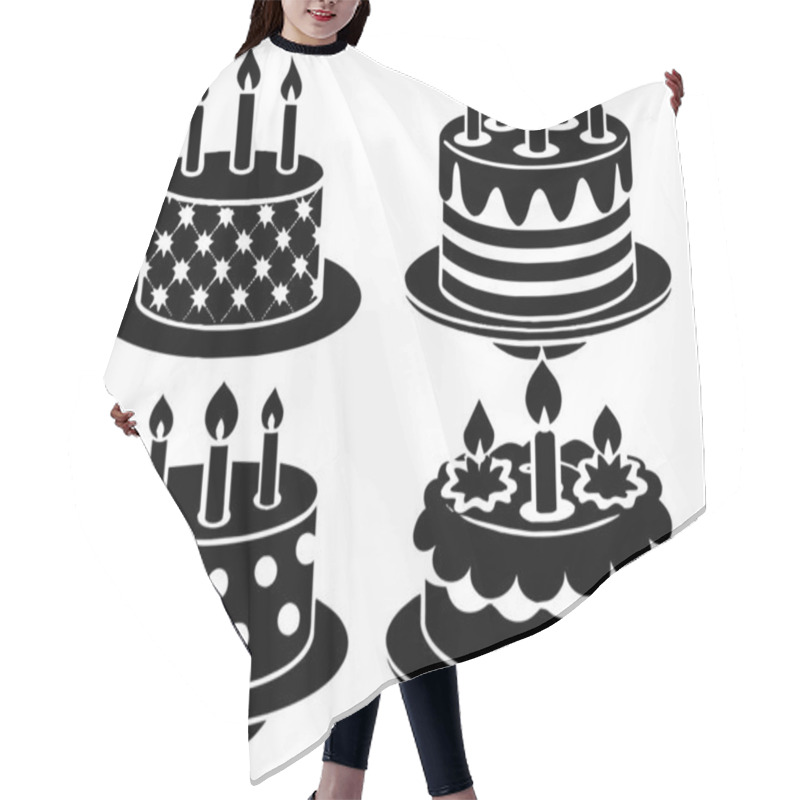 Personality  Four Black And White Birthday Cake Icons Hair Cutting Cape