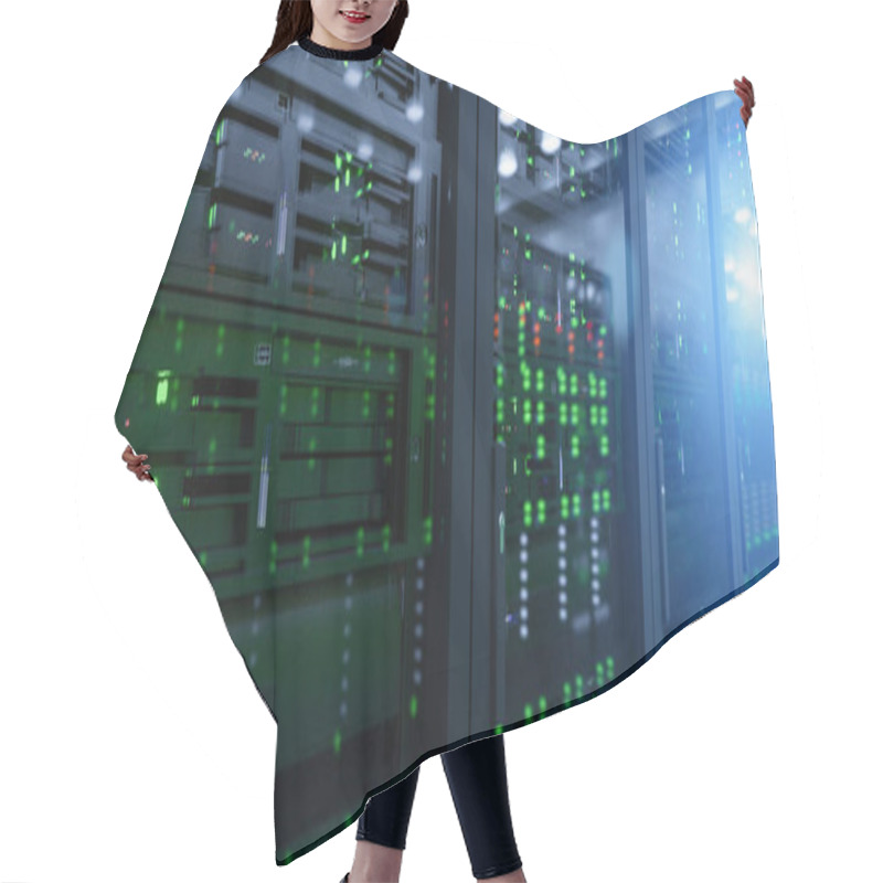 Personality  Server In Datacenter. Cloud Computing Data Storage Hair Cutting Cape