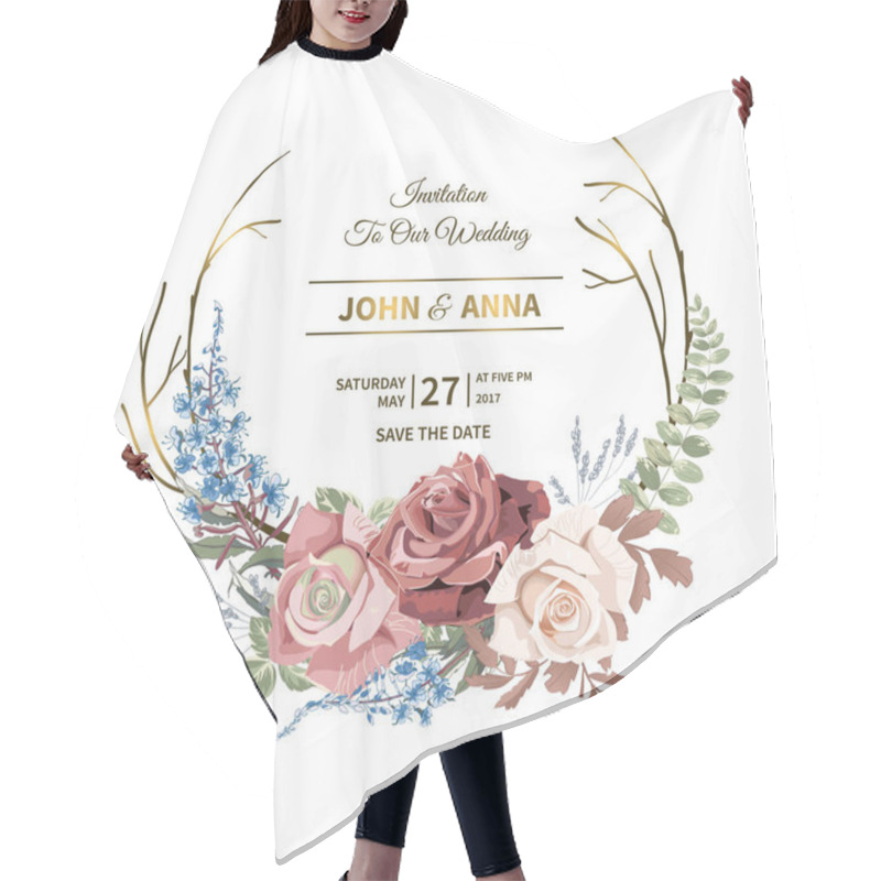 Personality  Flowers Bouquet Of Peachy Pink Roses And Wildflowers. Hair Cutting Cape