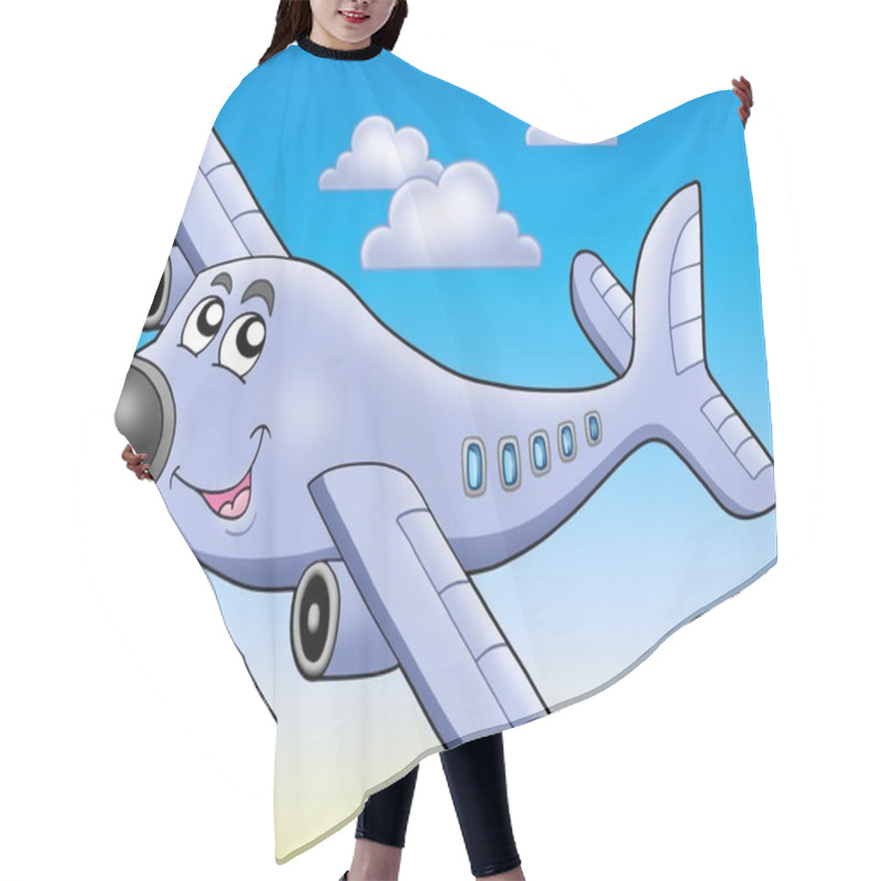 Personality  Cartoon Airplane On Blue Sky Hair Cutting Cape