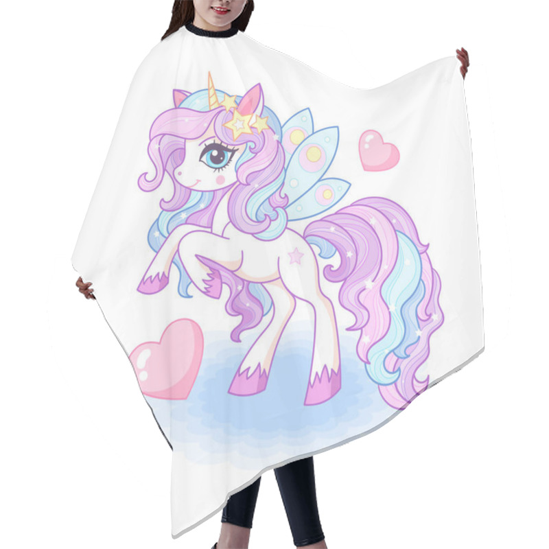 Personality  Cute Cartoon Unicorn With Butterfly Wings And Hearts. For Childrens Design Of Prints, Posters, Cards, Stickers, Puzzles, Etc. Vector Illustration Hair Cutting Cape