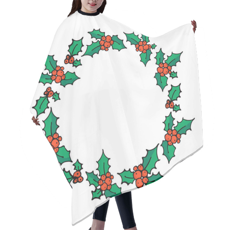 Personality  Christmas Holly Berry Wreath Doodle Hair Cutting Cape