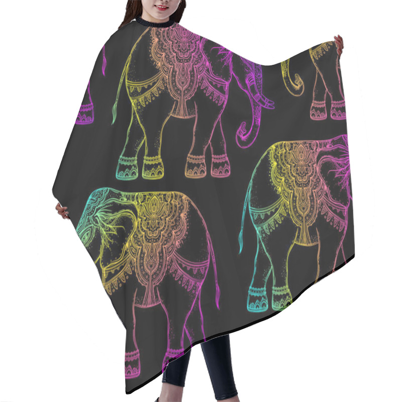 Personality  Beautiful Hand-drawn Tribal Style Elephant. Seamless Pattern Des Hair Cutting Cape