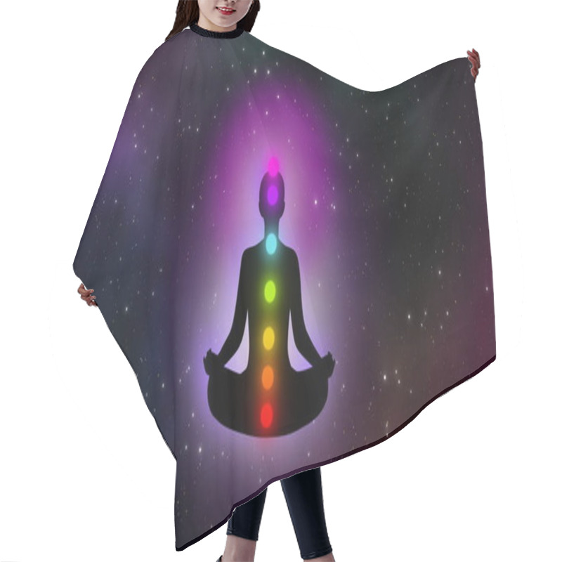 Personality  Abstract Meditation Man With Seven Chakras In The Galaxy Illustration Design Background. Hair Cutting Cape