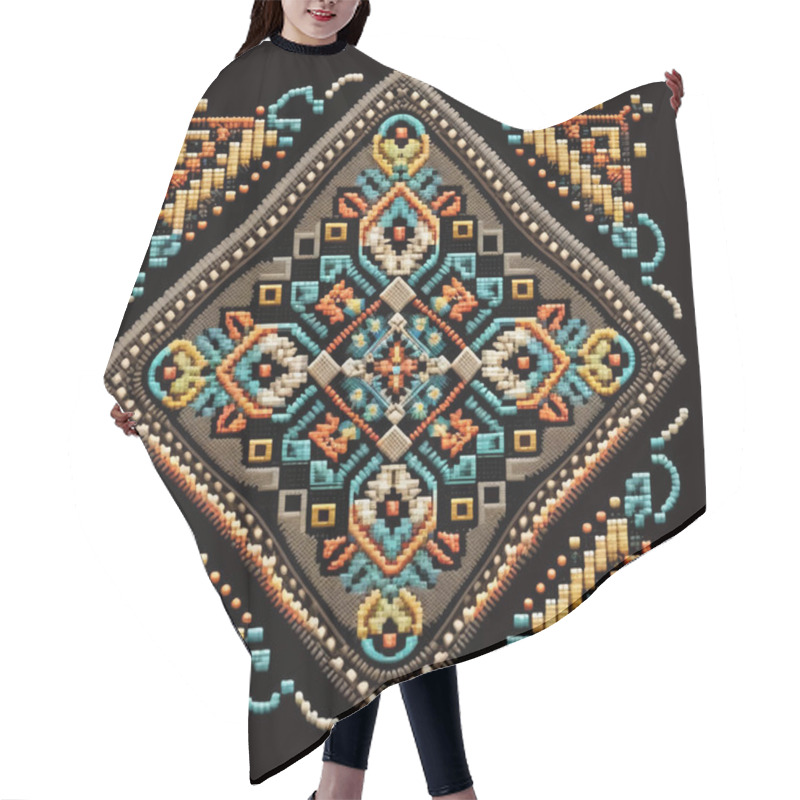 Personality  Tapestry Tribal Ethnic Square Symmetrical Pattern. Ornamental Embroidery Style Vector Background Illustration. Geometric Textured Colorful Ornaments. Grunge Texture. Modern Patterned Beautiful Design. Hair Cutting Cape