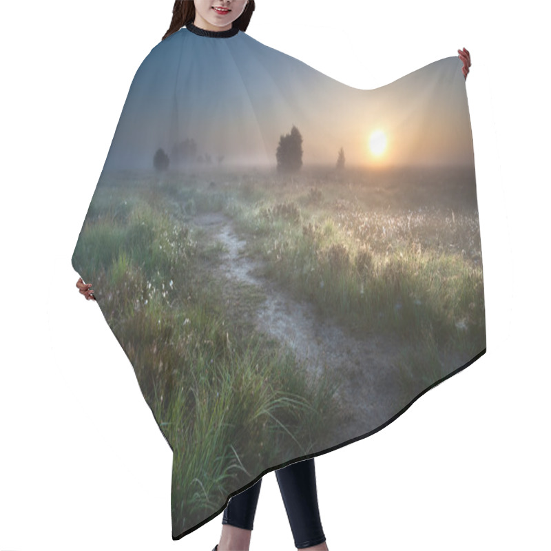 Personality  Misty Sunrise Over Countryside Path Hair Cutting Cape