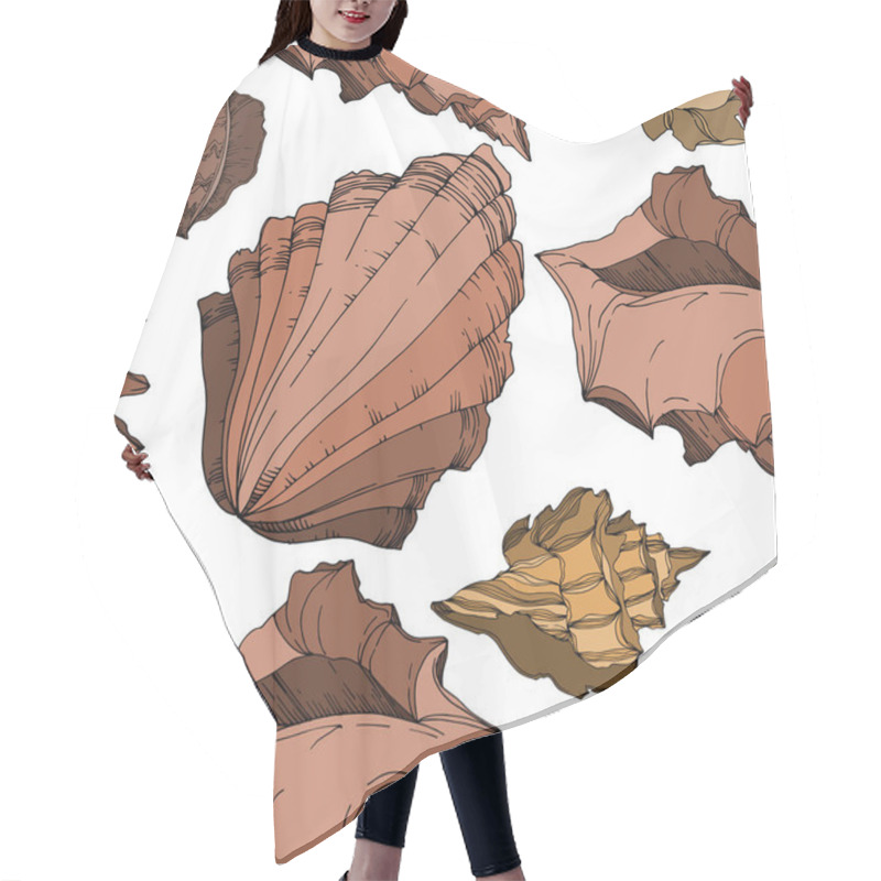 Personality  Vector Summer Beach Seashell Tropical Elements. Black And White  Hair Cutting Cape