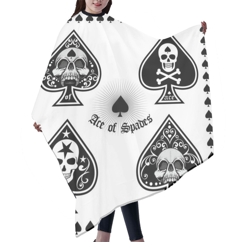 Personality   Playing Card Sign, Ace Of Spades With Skull, Set Hair Cutting Cape