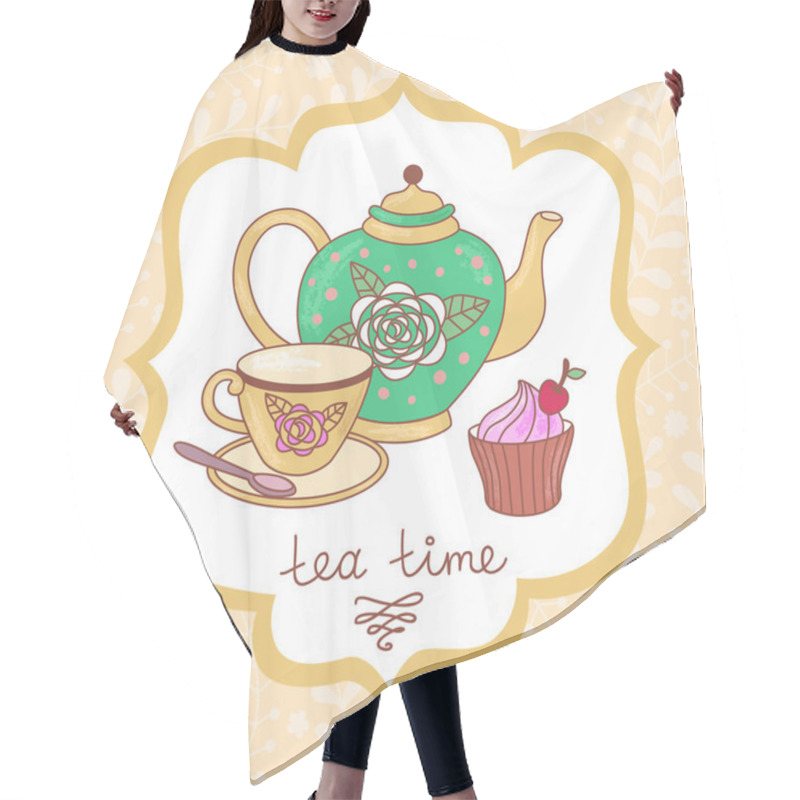 Personality  Cute Tea Time Card Hair Cutting Cape