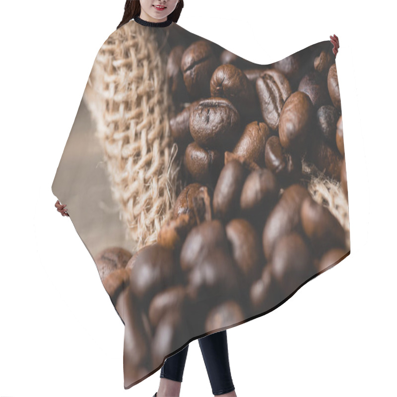 Personality  Close Up Of Sack Bag With Roasted Coffee Beans Hair Cutting Cape