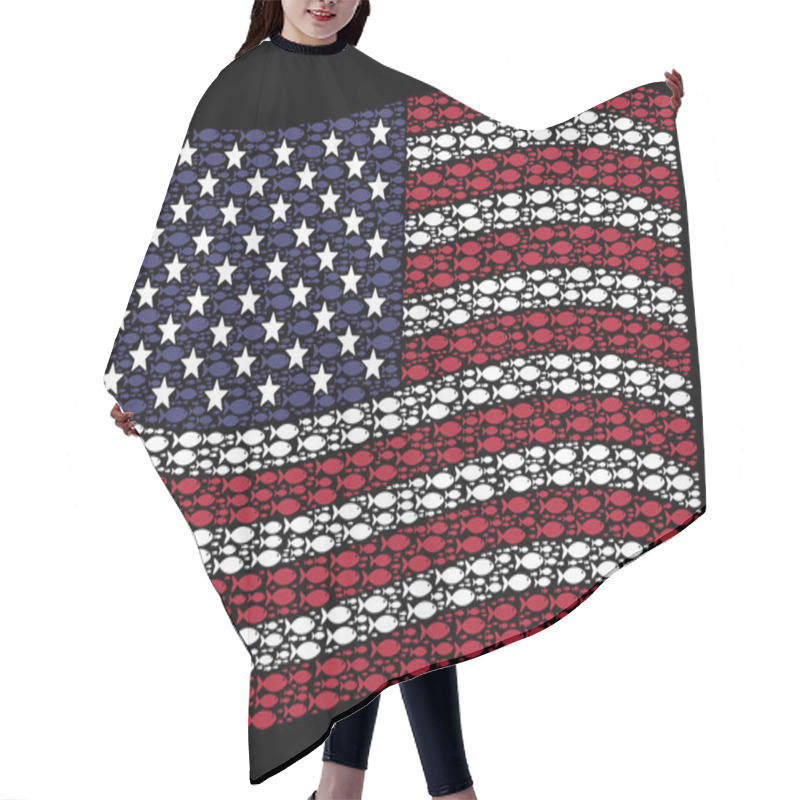 Personality  Waving American Flag Stylized Composition Of Fish Hair Cutting Cape