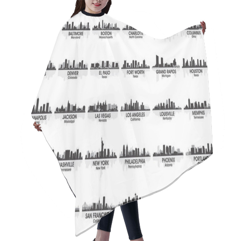 Personality  Incredible Set Of USA City Skyline. 30 Cities. Hair Cutting Cape