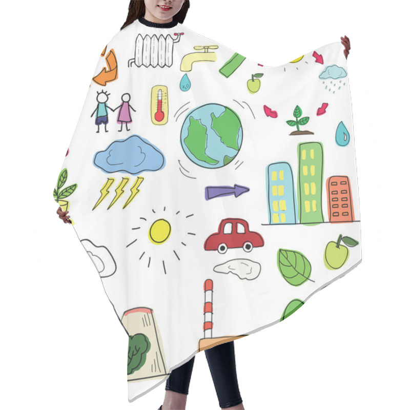 Personality  Set Of Vector Drawings On Energy And Ecology Hair Cutting Cape