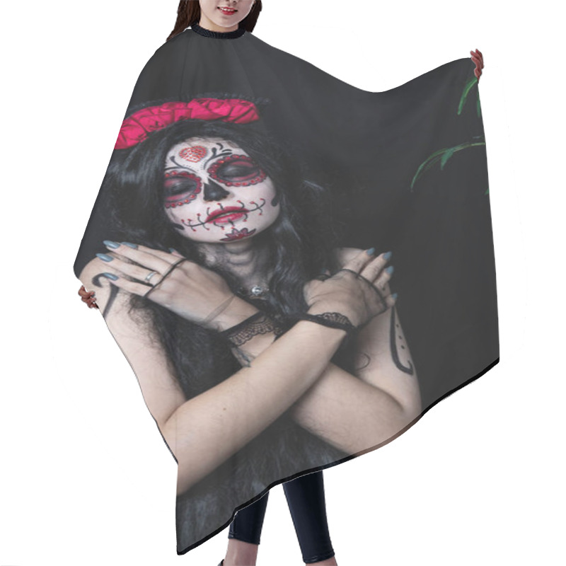 Personality  Make-up Model With Theme Mexican Day Of The Dead In A Study Session In Madrid, Spain Hair Cutting Cape