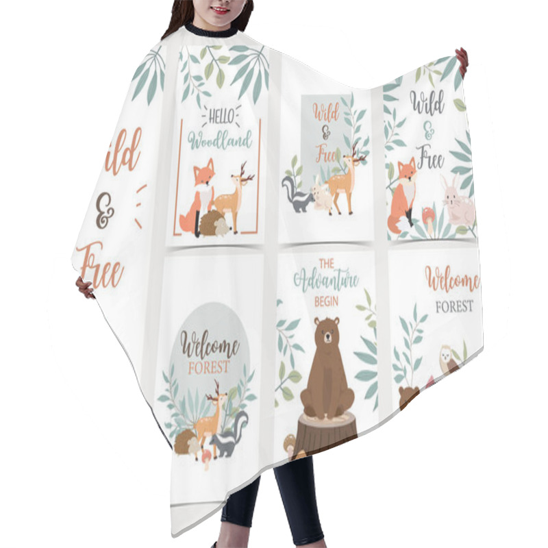 Personality  Collection Of Woodland Background Set With Bear,deer,skunk,fox.E Hair Cutting Cape