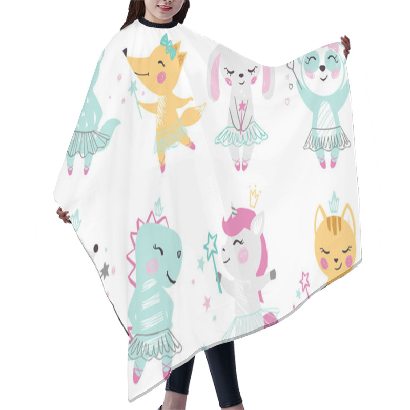 Personality  Animal Baby Girl Cute Print. Unicorn, Bunny, Fox, Wolf, Panda, Mouse, Cat, Kitten, Dinosaur With Magic Wand, Bow, Ballet Tutu, Pointe. Hair Cutting Cape