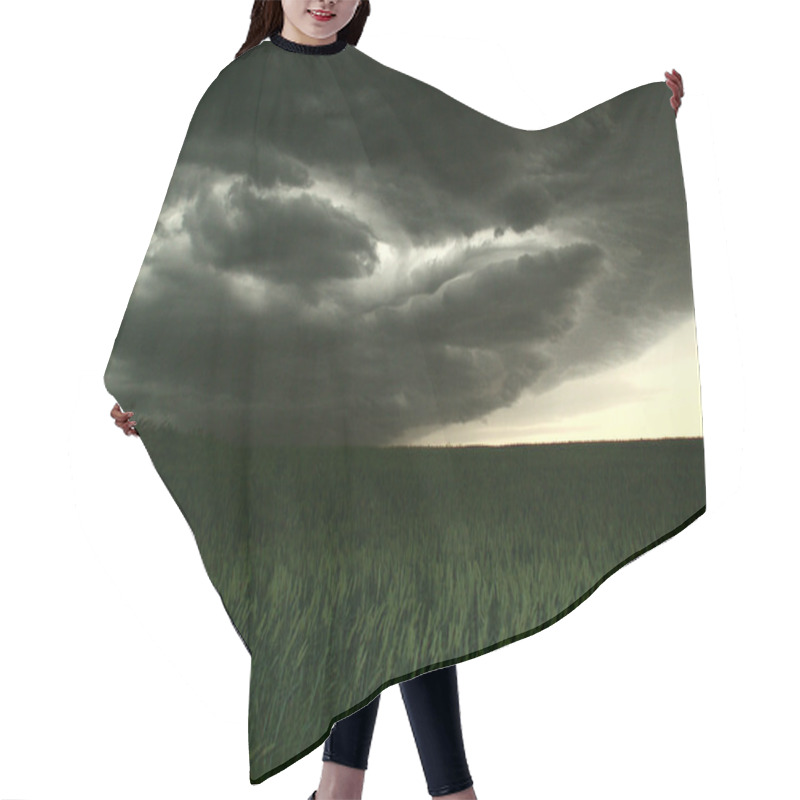 Personality  Storm Dark Clouds Over Field With Grass Hair Cutting Cape