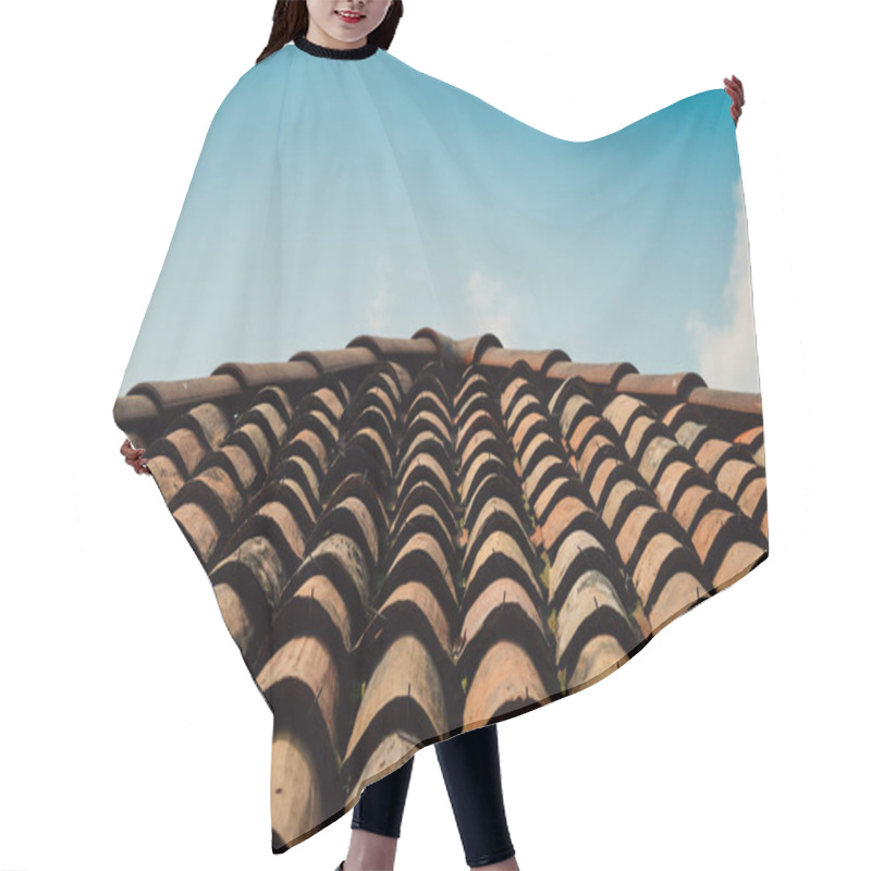 Personality  Diagonal Rows Of Orange Clay Roof Tiles On Mediterranean Town With Blue Sky Copy Space Hair Cutting Cape