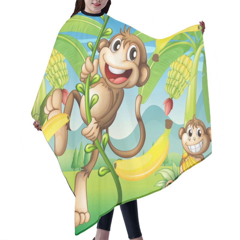 Personality  Two Monkeys Near The Banana Plant Hair Cutting Cape