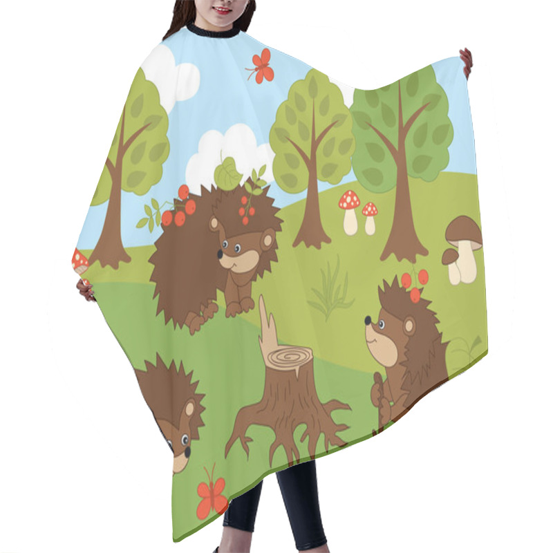 Personality  Vector Set Of Cute Cartoon Hedgehogs Hair Cutting Cape