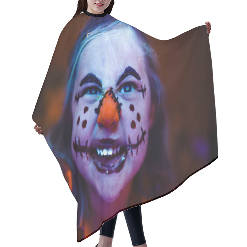 Personality  Kids Halloween Scarecrow Makeup Face Paint Glowing In Black Light Hair Cutting Cape