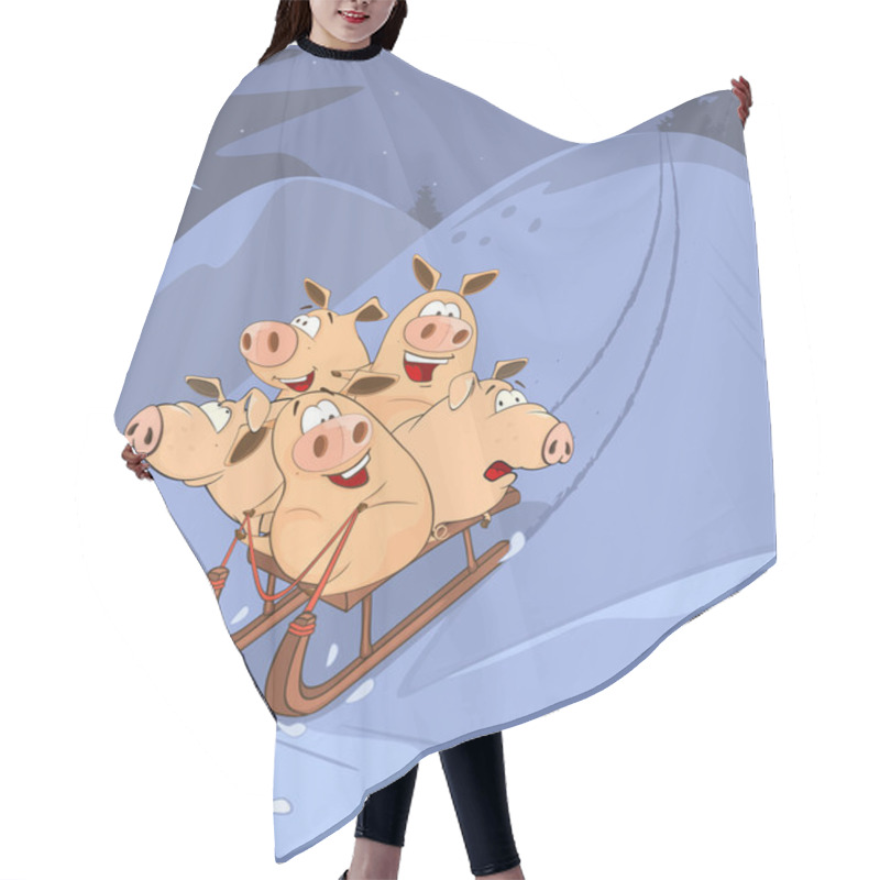 Personality  Funny Piglets On A Sled. Hair Cutting Cape