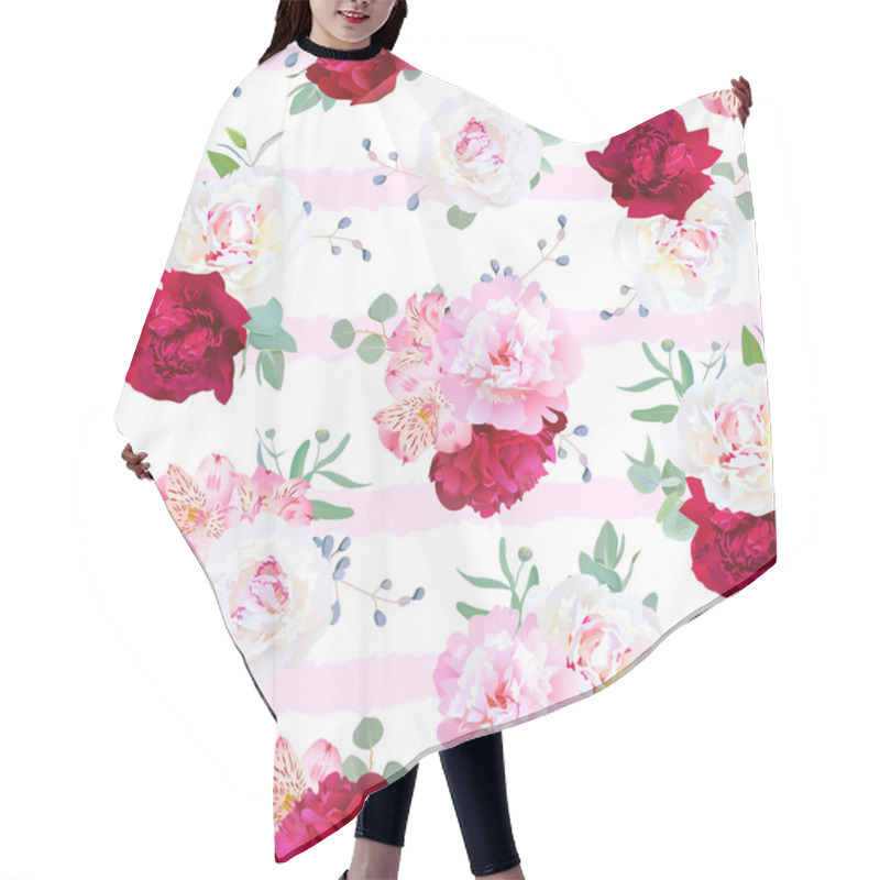 Personality  Luxury Striped Floral Seamless Vector Print With Peony, Alstroem Hair Cutting Cape