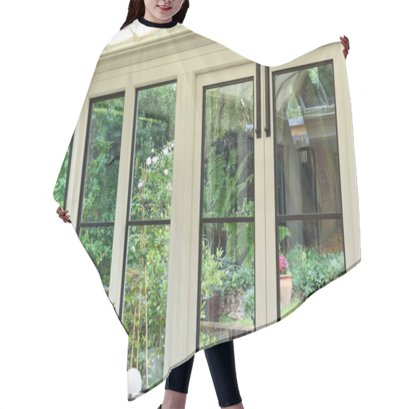 Personality  Conservatory Room Interior With Patio Doors And View To A Garden Hair Cutting Cape